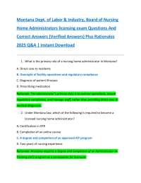 Montana Dept. of Labor & Industry, Board of Nursing  Home Administrators licensing exam Qu