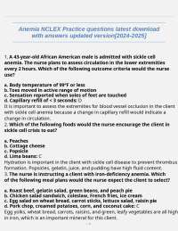 Anemia NCLEX Practice questions latest download with answers updated version[2024-2025]