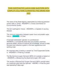 TEXAS WASTEWATER CLASS B EXAM QUESTIONS WITH  COMPLETE SOLUTIONS GUARANTEED PASS BRAND NEW