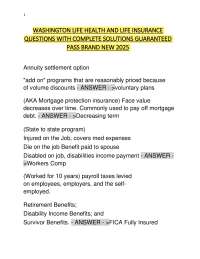 LIFE HEALTH AND LIFE INSURANCE WASHINGTON  QUESTIONS WITH COMPLETE SOLUTIONS GUARANTEED