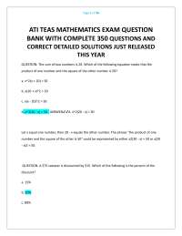ATI TEAS MATHEMATICS EXAM QUESTION BANK WITH COMPLETE 350 QUESTIONS AND CORRECT DETAILED S