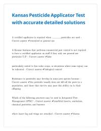 Kansas Pesticide Applicator Test with accurate detailed solutions