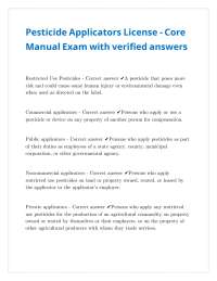 Pesticide Applicators License - Core Manual Exam with verified answers