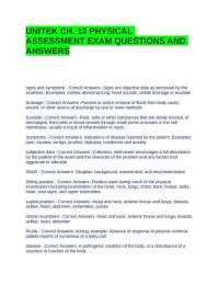 UNITEK CH. 13 PHYSICAL ASSESSMENT EXAM QUESTIONS AND ANSWERS