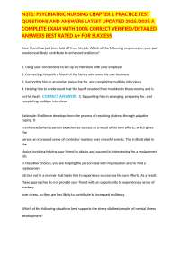 N3T1: PSYCHIATRIC NURSING CHAPTER 1 PRACTICE TEST QUESTIONS AND ANSWERS LATEST UPDATED 202