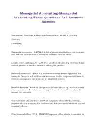 Managerial Accounting-Managerial Accounting Exam Questions And Accurate Answers