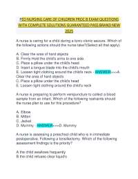 PED NURSING CARE OF CHILDREN PROC B EXAM QUESTIONS  WITH COMPLETE SOLUTIONS