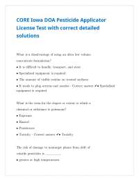 CORE Iowa DOA Pesticide Applicator License Test with correct detailed solutions