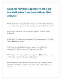 National Pesticide Applicator Cert. Core Manual Review Questions with verified answers