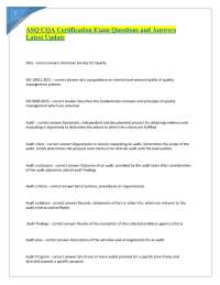 ASQ CQA Certification Exam Questions and Answers Latest Update.