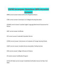 CGFNS Acronyms Questions With Accurate Answers