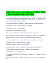 Vital Signs-Documentation UNITEK QUIZ 3 with 100% correct Answers