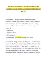 PSYCHIATRIC/MENTAL HEALTH NU (CHAPTERS 3 AND 4) EXAM  QUESTIONS WITH COMPLETE SOLUTIONS