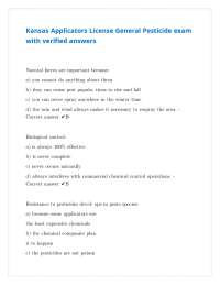 Kansas Applicators License General Pesticide exam with verified answers