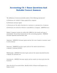 Accounting Ch 1 Exam Questions And Suitable Correct Answers