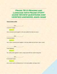 Praxis 7812 (Reading and Language Arts Praxis) STUDY GUIDE REVIEW QUESTIONS AND VERIFIED A