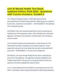 Unit III Mental Health Test Bank Updated Edition 2025-2026.  Questions with Correct Answer