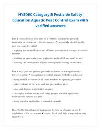 NYSDEC Category 5 Pesticide Safety Education Aquatic Pest Control Exam with answers