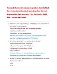 Kansas Behavioral Science Regulatory Board (Adult  Care Home Administrator) Questions And