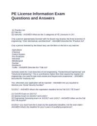 PE License Information Exam Questions and Answers