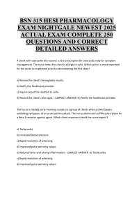 BSN 315 HESI PHARMACOLOGY  EXAM NIGHTGALE NEWEST 2025  ACTUAL EXAM COMPLETE 250  QUESTIONS