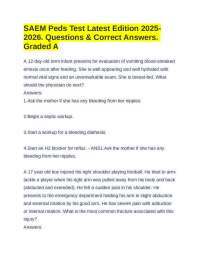 SAEM Peds Test Latest Edition 2025-2026. Questions & Correct Answers. Graded A