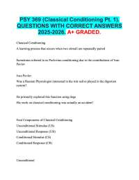 PSY 369 (Classical Conditioning Pt. 1).  QUESTIONS WITH CORRECT ANSWERS  2025-2026. A+