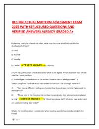 HESI RN ACTUAL MIDTERM ASSESSMENT EXAM 2025 WITH STRUCTURED QUESTIONS AND VERIFIED ANSWERS