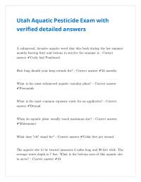 Utah Aquatic Pesticide Exam with verified detailed answers