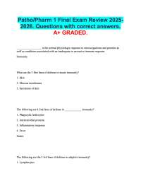 Patho/Pharm 1 Final Exam Review 2025 2026. Questions with correct answers.  A+ GRADED.