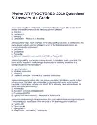 Pharm ATI PROCTORED 2019 Questions & Answers  A+ Grade