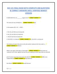 BIO 121 FINAL EXAM WITH COMPLETE 200 QUESTIONS  & CORRECT ANSWERS (WELL VERIFIED) NEWEST