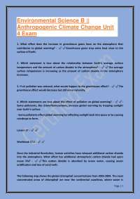 Environmental Science B || Anthropogenic Climate Change Un it 4 Exam