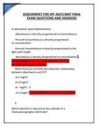 ASSESSMENT FOR MT ASCP-AMT FINAL EXAM QUESTIONS AND ANSWERS LATEST UPDATE.