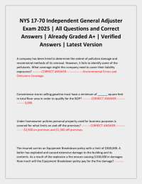 NYS 17-70 Independent General Adjuster Exam 2025 | All Questions and Correct Answers