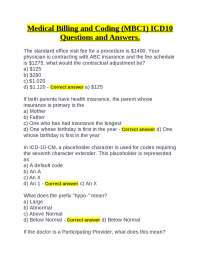 Medical Billing and Coding (MBC1) ICD10 Questions and Answers.