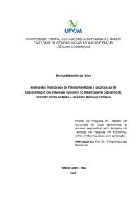 Analise das implicações da Política Neoliberal e o processo de desestatização
