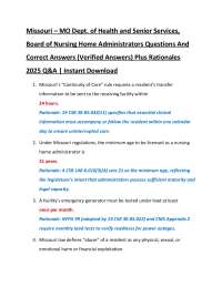 Missouri – MO Dept. of Health and Senior Services,  Board of Nursing Home Administrators Q