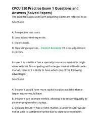 CPCU 520 Practice Exam 1 Questions and Answers (Solved Papers)