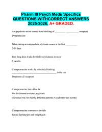 Pharm III Psych Meds Specifics  QUESTIONS WITHCORRECT ANSWERS  2025-2026. A+ GRADED.