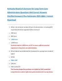 Kentucky Board of Licensure for Long-Term Care  Administrators Questions And Correct Answe
