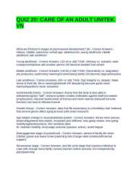 QUIZ 20 CARE OF AN ADULT UNITEK VN QUESTIONS AND ANSWERS