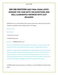 MN 580 MIDTERM AND FINAL EXAM LATEST VERSION THIS YEAR WITH 350 QUESTIONS AND WELL ELABORA