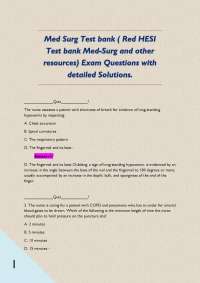 Med Surg Test bank ( Red HESI Test bank Med-Surg and other resources) Exam Questions with
