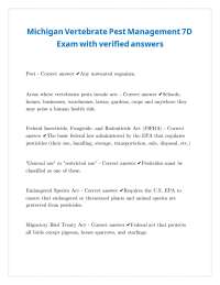 Michigan Vertebrate Pest Management 7D Exam with verified answers