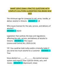 SMART SERVE EXAM II PRACTICE QUESTIONS WITH  COMPLETE SOLUTIONS GUARANTEED PASS BRAND NEW