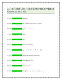 20 Hr. Texas Law Home Inspections Practice Exams 2024-2025