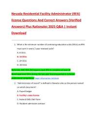 Nevada Residential Facility Administrator (RFA) license Questions And Correct Answers (Ver