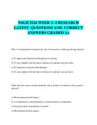 NSGD 3216 WEEK 1- 4 RESEARCH LATEST  QUESTIONS AND  CORRECT ANSWERS GRADED A+