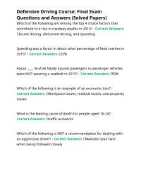 Defensive Driving Course: Final Exam Questions and Answers (Solved Papers)